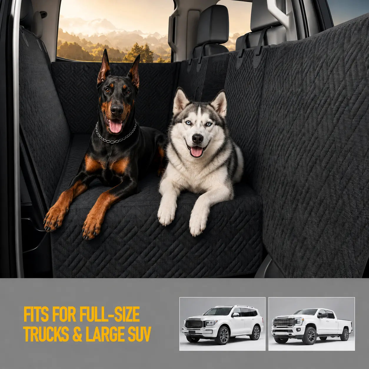 Heavy-Duty Waterproof Dog Car Seat Extender with Mesh Window & Door Protection, Available in Two Sizes, Supports Up to 400 lbs for Cars, SUVs, and Trucks