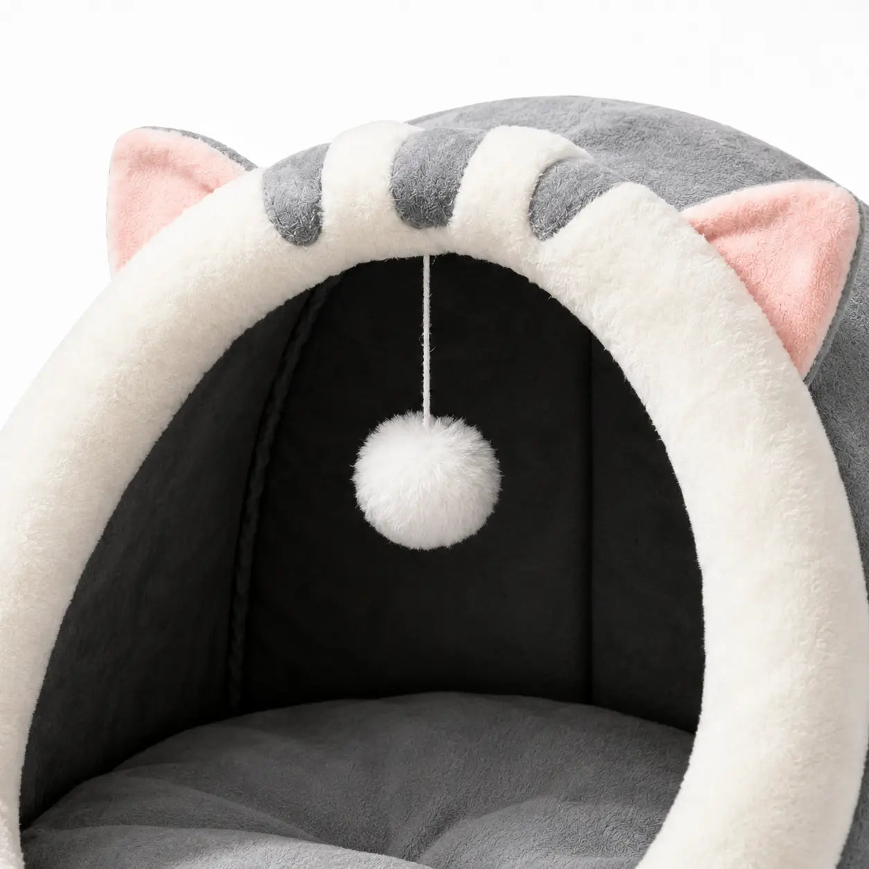 Plush Enclosed Kitten Condo with Warm Fleece Interior, Washable Collapsible Design, and Non-Slip Base Cushion for Indoor Cats