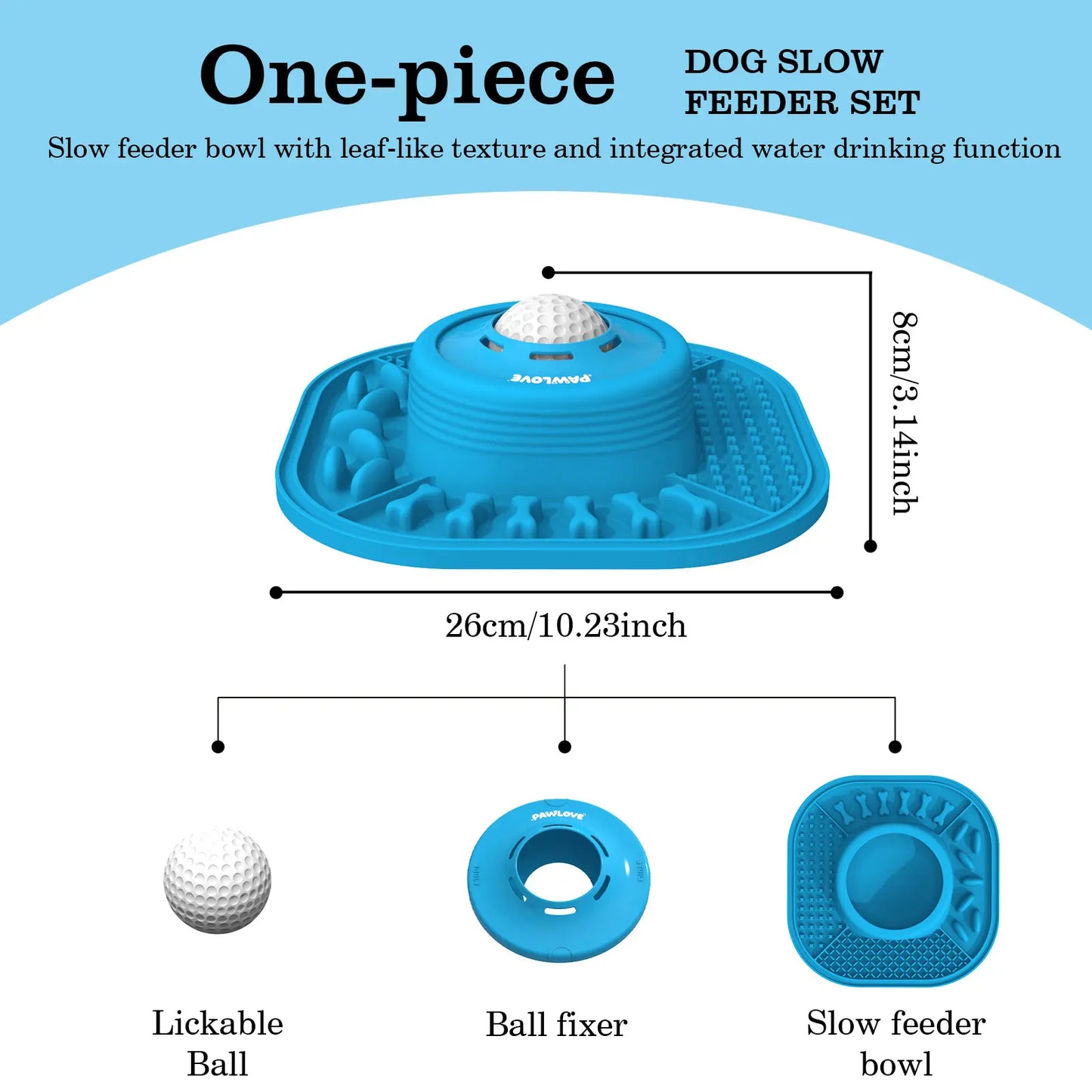 Pawlove Slow Feeder Dog Bowl with Ball-In Design - Neater Feeding Solution, 3/4 Cup Food-Grade Licking Bowl, Anti-Slip Rubber Base, Splash-Reducing Ball Movement, Bone Broth Compatible, Dishwasher Safe, Supports Puppy Anxiety Relief