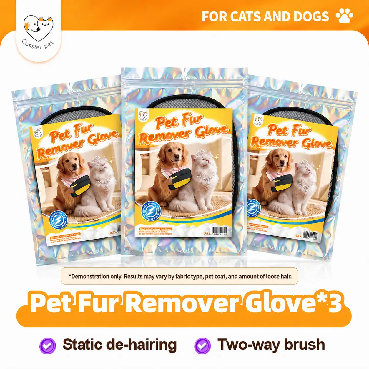Cassiel-Pet Grooming Gloves for Effective Pet Hair Removal - Reusable Electrostatic Tool for Furniture, Carpets, and Car Seats