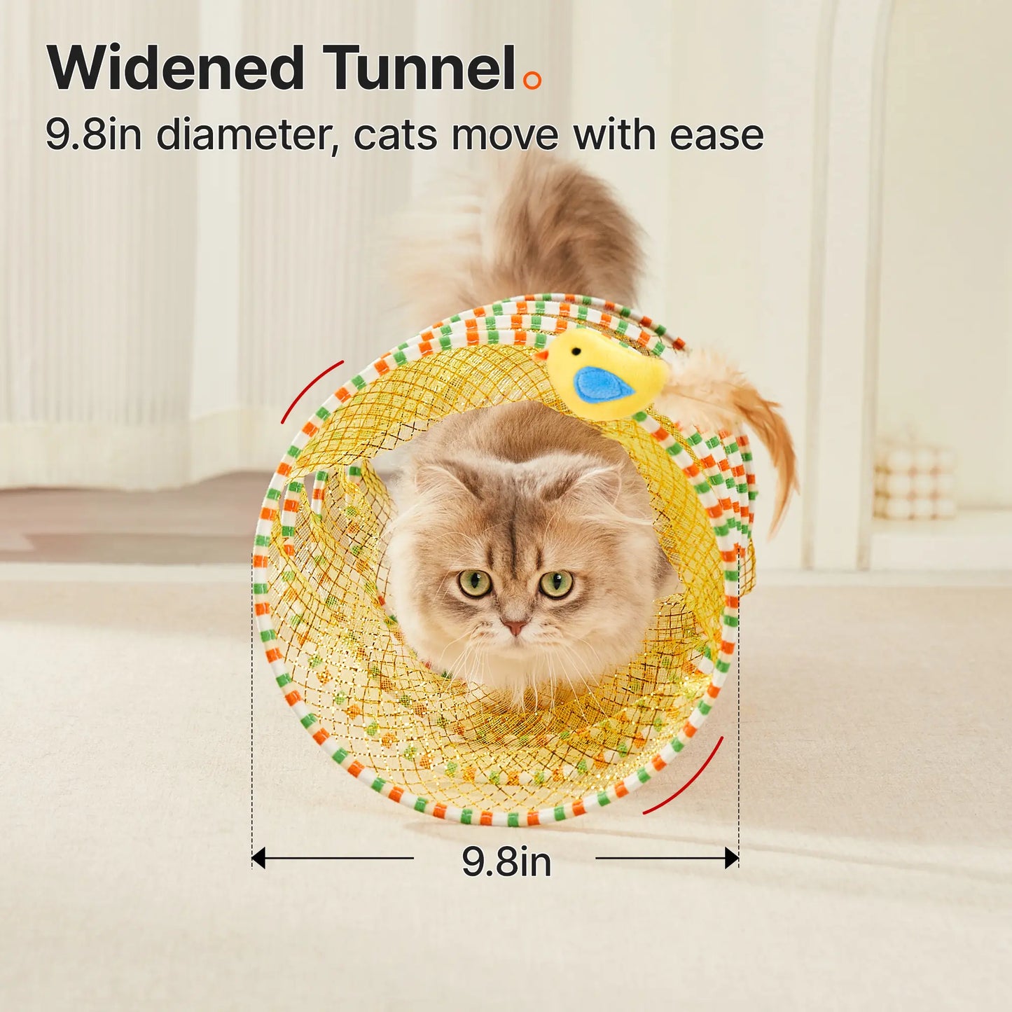 Potaroma 20-Inch Collapsible Spiral Cat Tunnel Toy with Feather and Bell for Indoor Kittens and Cats