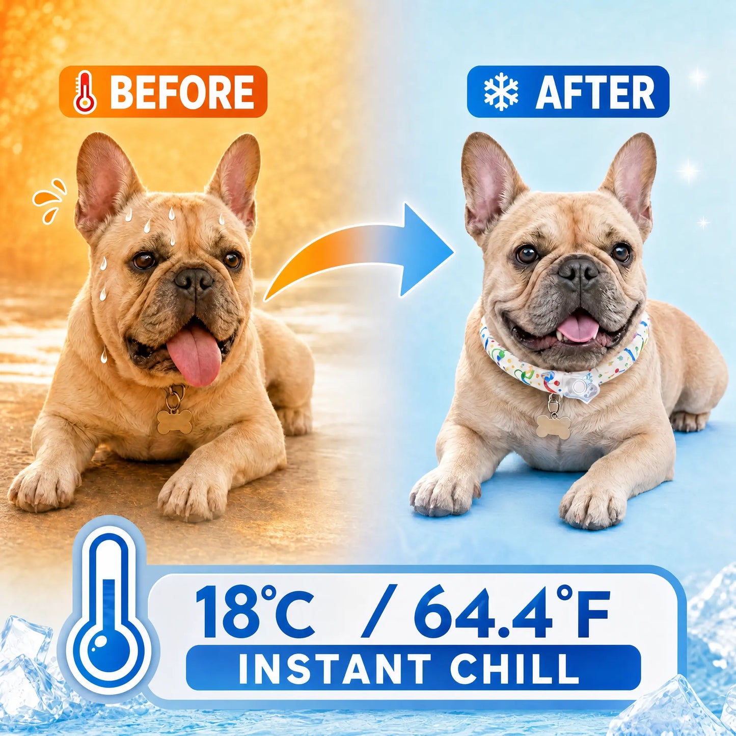 Professional Reusable Pet Cooling Collar - Advanced TPU Phase Change Material with 64°F Ice Ring for Small and Large Dogs, Sweat-Free Neck Wrap for Summer Heat Relief, Ideal for Beach Trips, Safe and Stylish Design