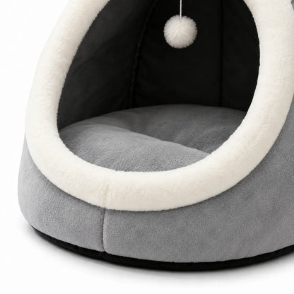 Plush Enclosed Kitten Condo with Warm Fleece Interior, Washable Collapsible Design, and Non-Slip Base Cushion for Indoor Cats