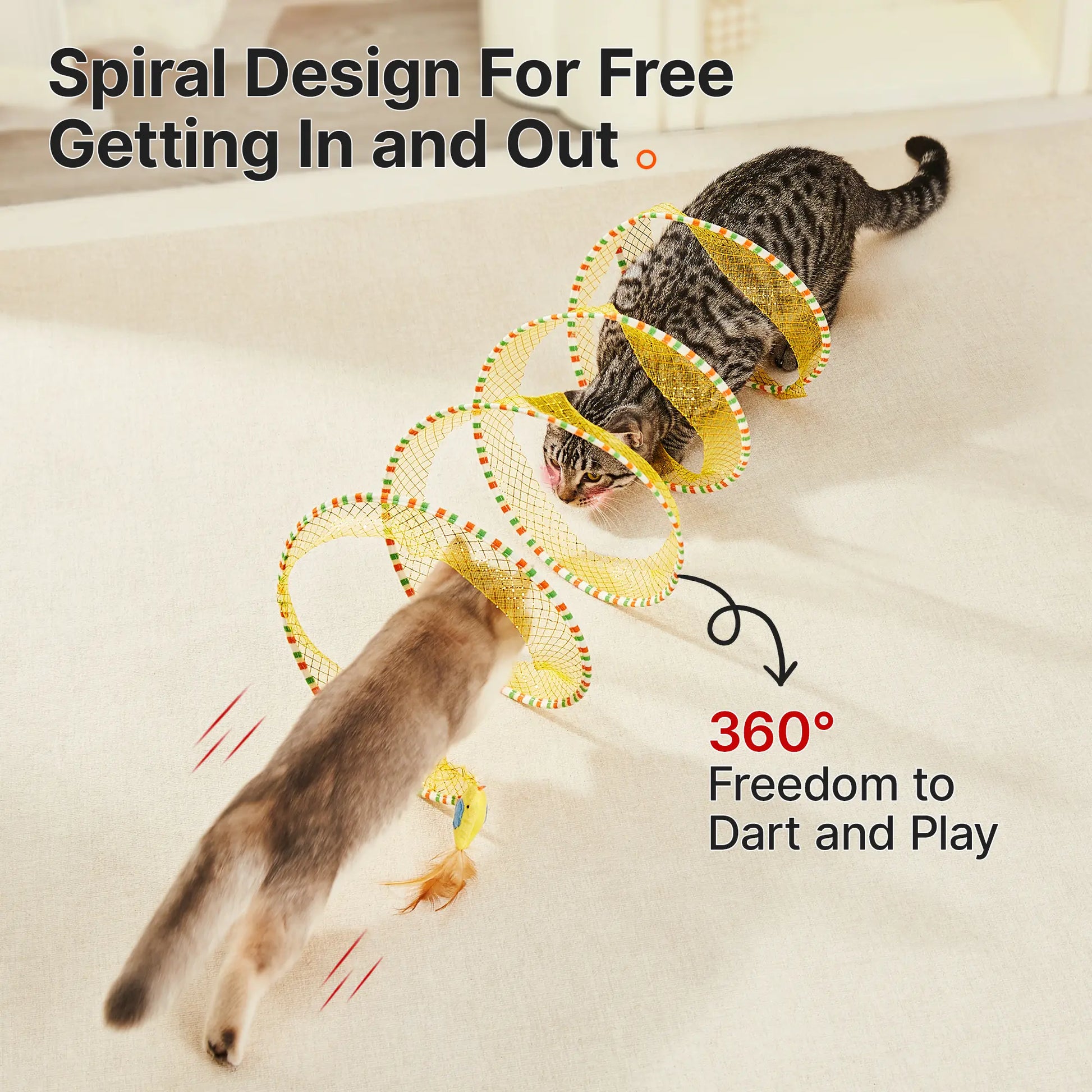 Potaroma 20-Inch Collapsible Spiral Cat Tunnel Toy with Feather and Bell for Indoor Kittens and Cats