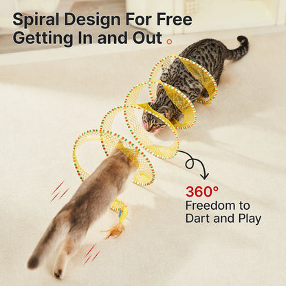 Potaroma 20-Inch Collapsible Spiral Cat Tunnel Toy with Feather and Bell for Indoor Kittens and Cats