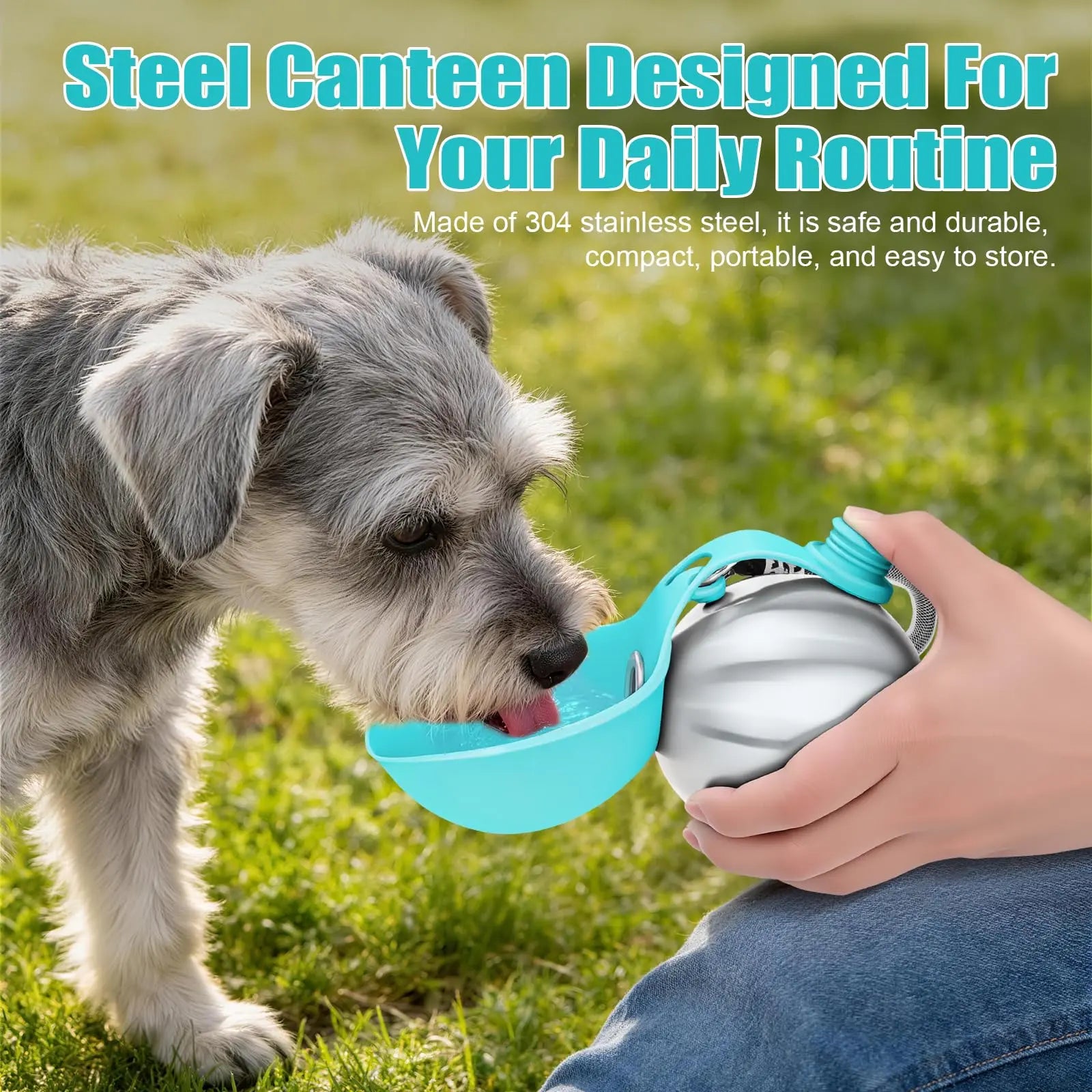 Lumikata 2-in-1 Portable Dog Water Bottle with Stainless Steel and Silicone Foldable Bowl - 10oz Leak-Proof Solution for Small Dogs and Pet Feeding