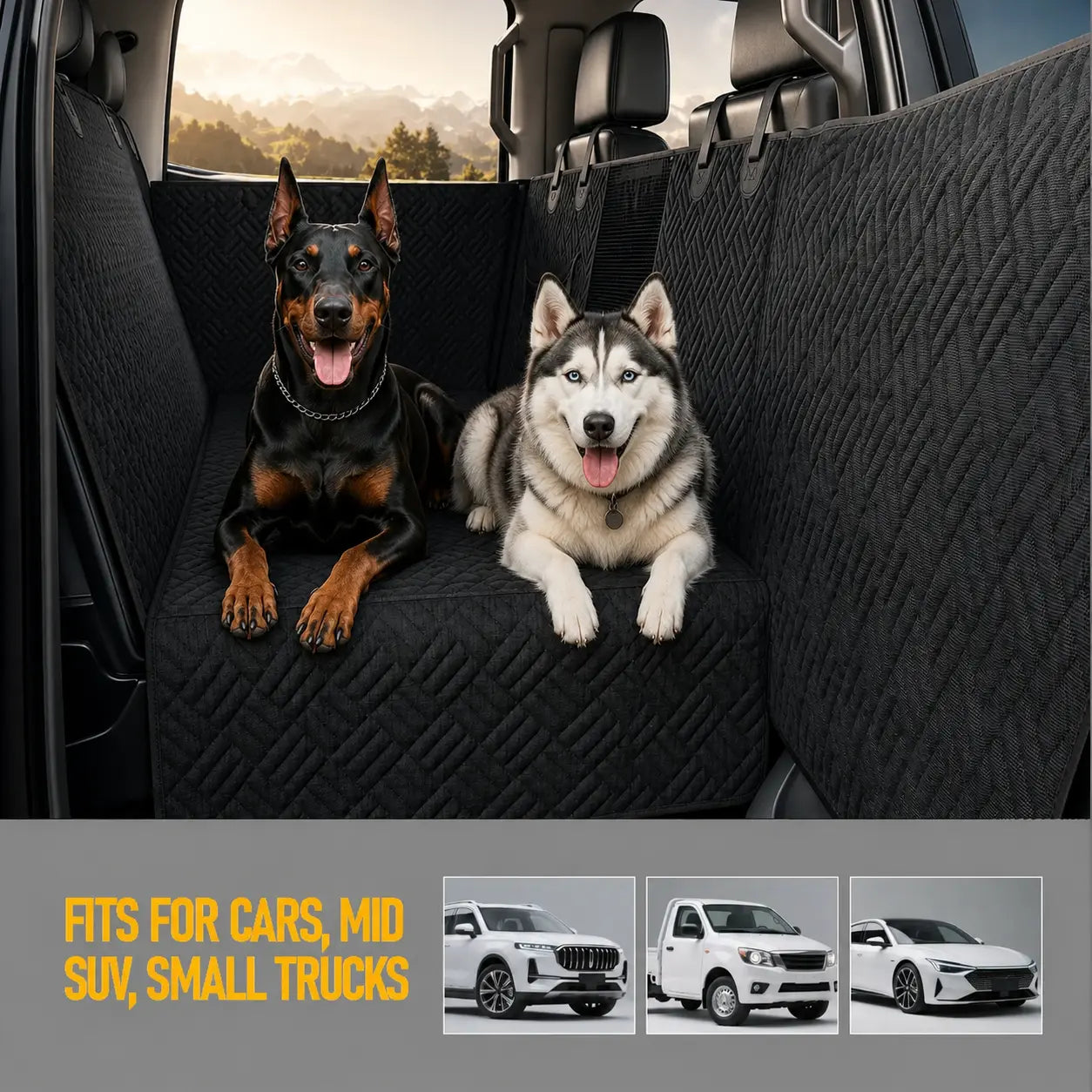 Heavy-Duty Waterproof Dog Car Seat Extender with Mesh Window & Door Protection, Available in Two Sizes, Supports Up to 400 lbs for Cars, SUVs, and Trucks