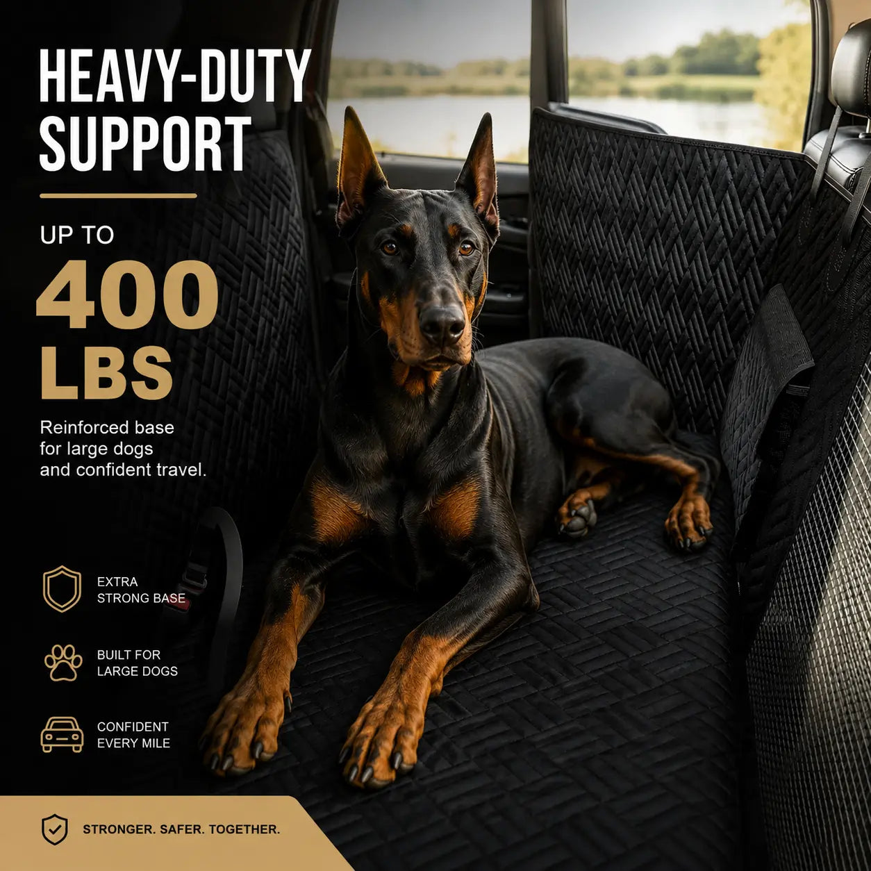 Heavy-Duty Waterproof Dog Car Seat Extender with Mesh Window & Door Protection, Available in Two Sizes, Supports Up to 400 lbs for Cars, SUVs, and Trucks