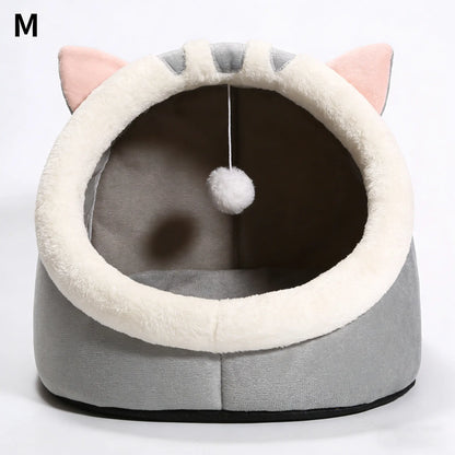 Plush Enclosed Kitten Condo with Warm Fleece Interior, Washable Collapsible Design, and Non-Slip Base Cushion for Indoor Cats