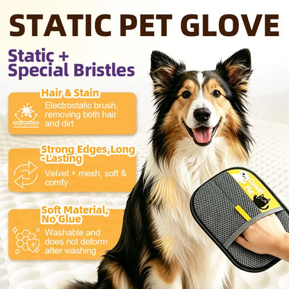 Cassiel-Pet Grooming Gloves for Effective Pet Hair Removal - Reusable Electrostatic Tool for Furniture, Carpets, and Car Seats