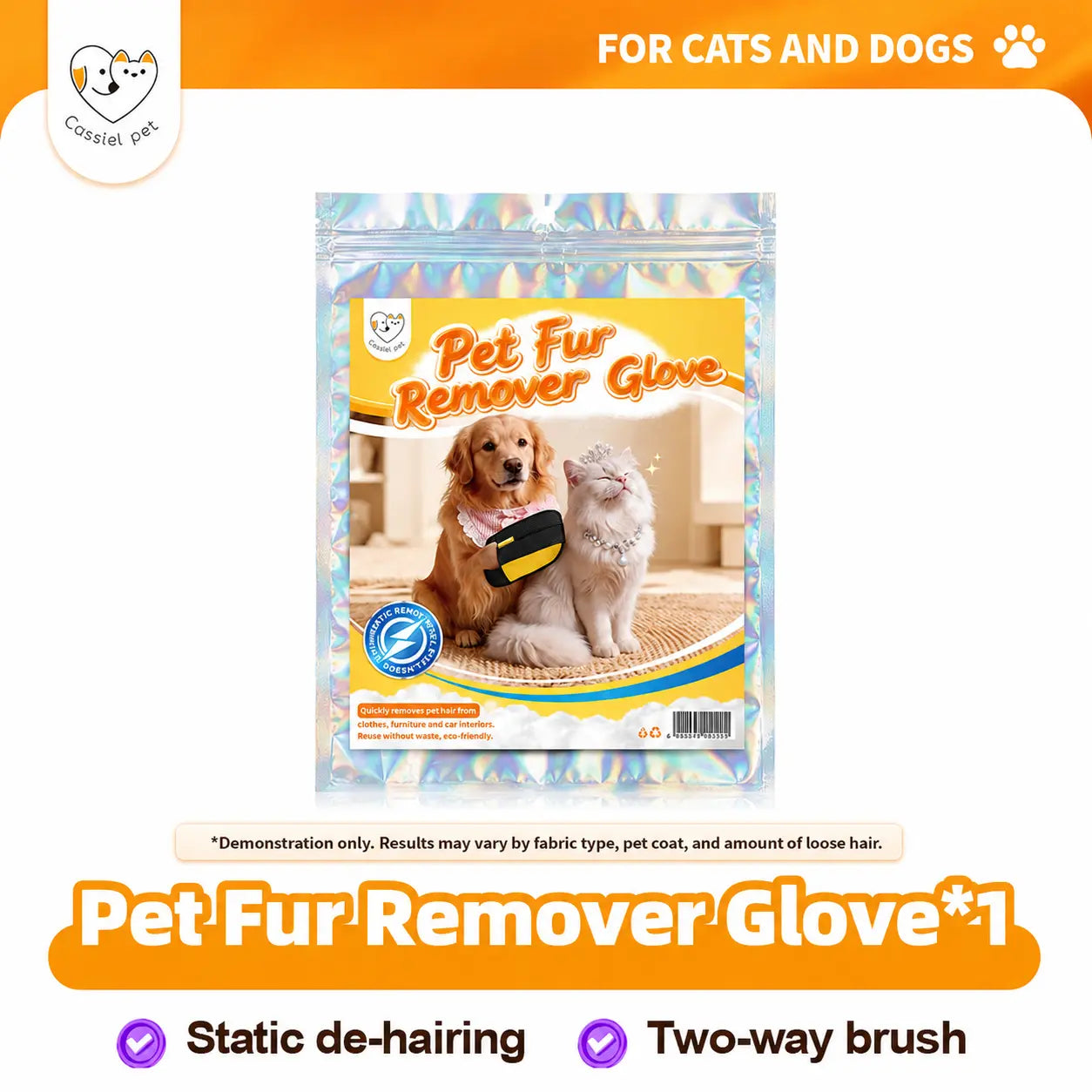 Cassiel-Pet Grooming Gloves for Effective Pet Hair Removal - Reusable Electrostatic Tool for Furniture, Carpets, and Car Seats