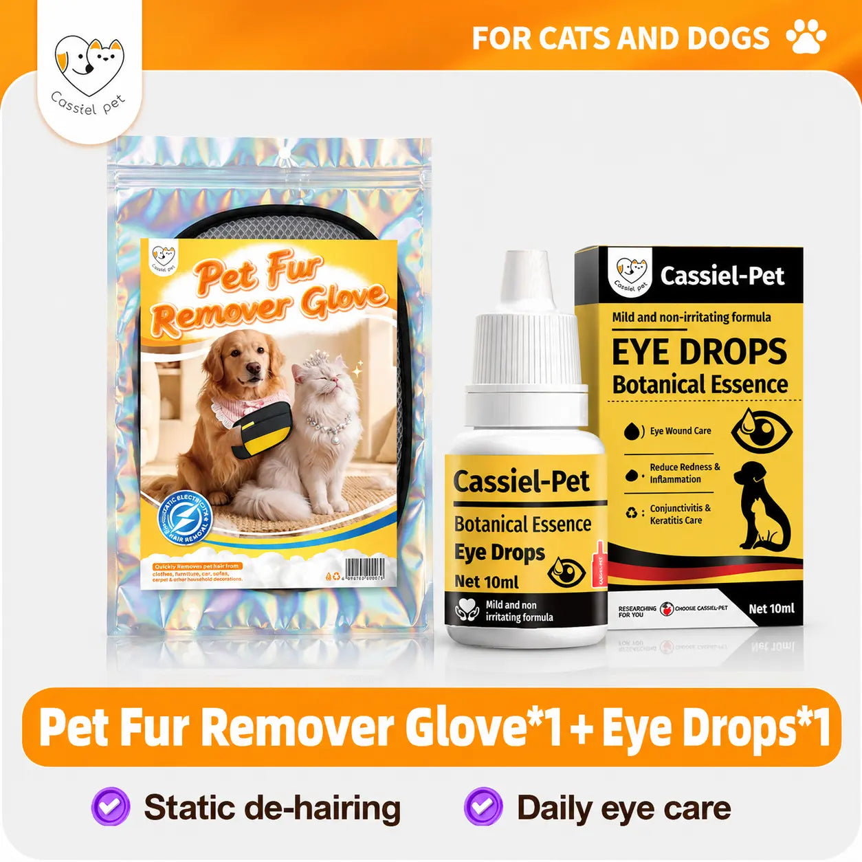 Cassiel-Pet Grooming Gloves for Effective Pet Hair Removal - Reusable Electrostatic Tool for Furniture, Carpets, and Car Seats
