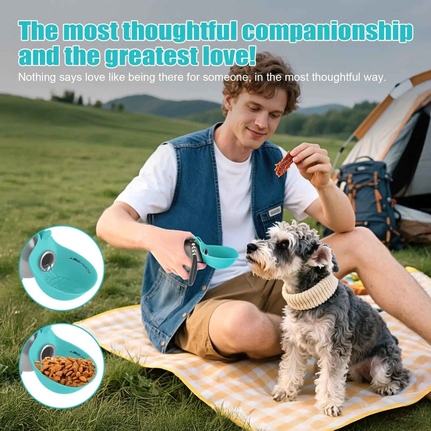 Lumikata 2-in-1 Portable Dog Water Bottle with Stainless Steel and Silicone Foldable Bowl - 10oz Leak-Proof Solution for Small Dogs and Pet Feeding