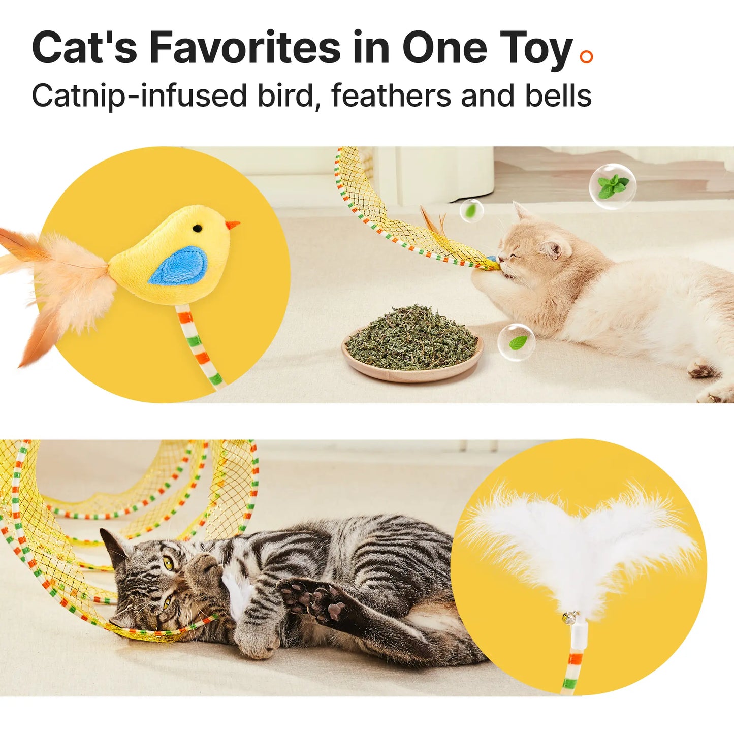 Potaroma 20-Inch Collapsible Spiral Cat Tunnel Toy with Feather and Bell for Indoor Kittens and Cats